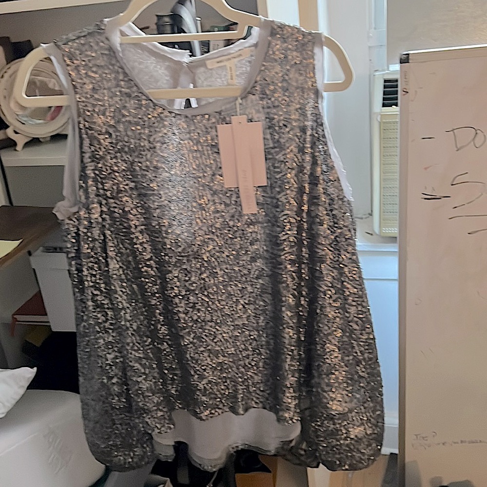 Avec Les Filles Top sequined, cold shoulder, multi textured nwt